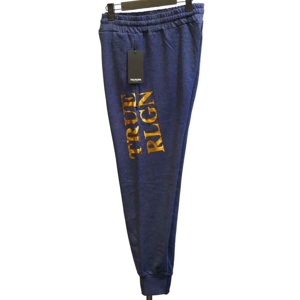 New Mens True Religion Logo Joggers Sweatpants Loungewear Navy Medium MSRP $109